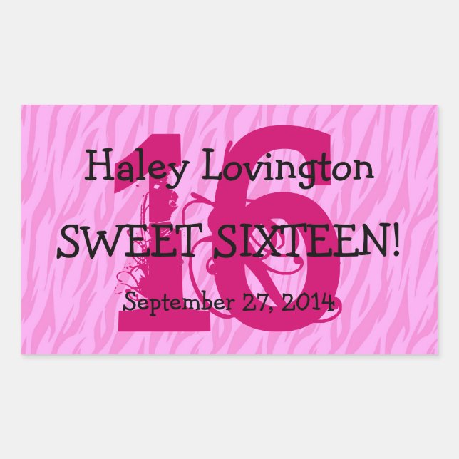Sweet Sixteen Zebra Birthday Celebration Gift Y342 Rectangular Sticker (Front)