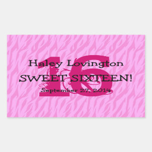 Sweet Sixteen Zebra Birthday Celebration Gift Y342 Rectangular Sticker