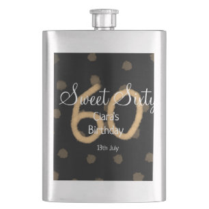 Sweet Sixty add name date birthday yellow polka do Hip Flask