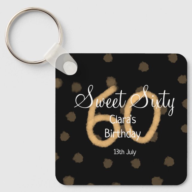 Sweet Sixty add name date birthday yellow polka do Key Ring (Front)