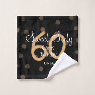 Sweet Sixty add name date birthday yellow polka do Wash Cloth