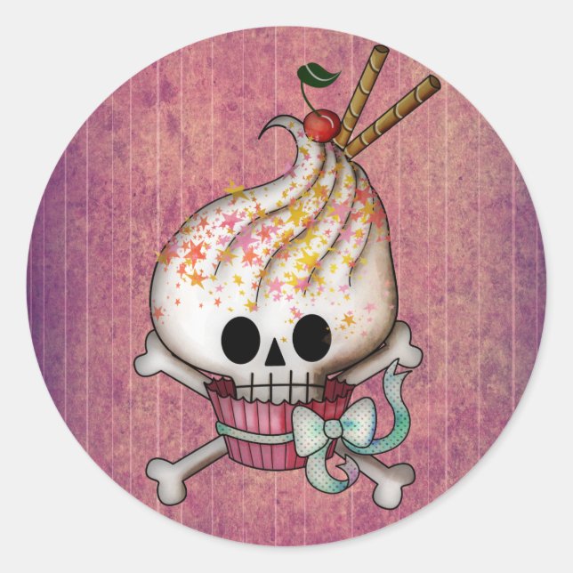 Sweet Skull Cupcake Classic Round Sticker (Front)