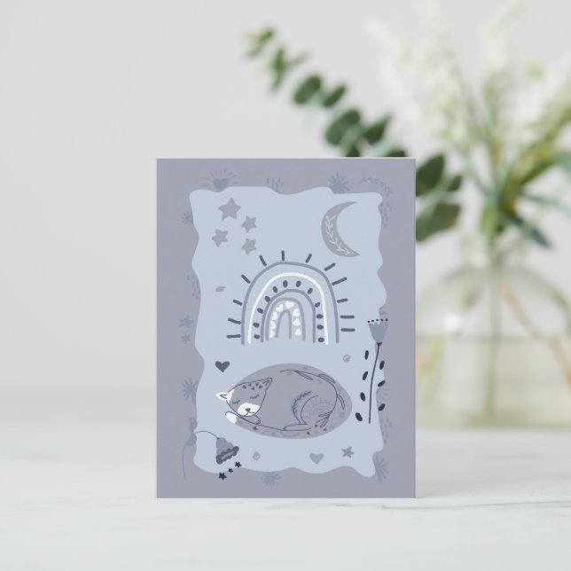 Sweet Sleeping Cat Folk Art  - Artist Postcard (Standing Front)