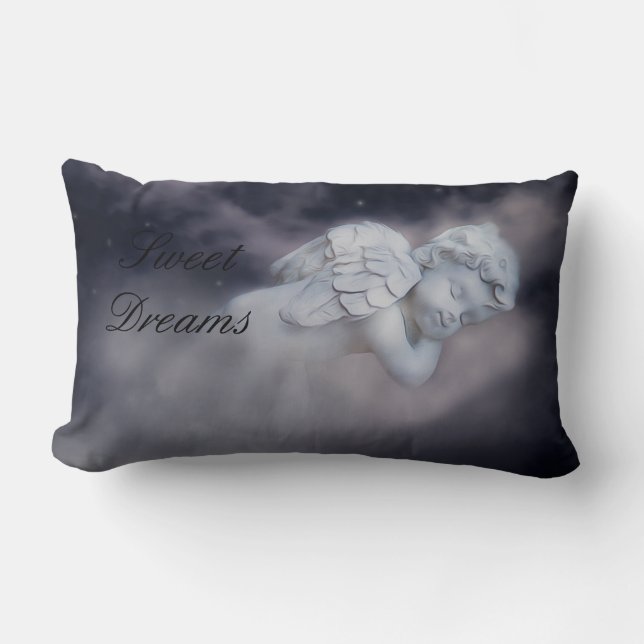 Sweet Sleeping Cherub On Clouds Lumbar Pillow (Front)