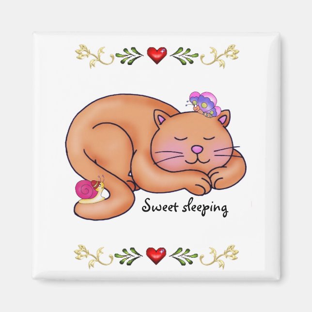 Sweet Sleeping Kitty Magnet (Front)