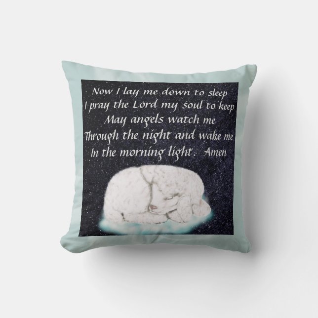 Sweet Sleeping Lamb - Now I lay me Prayer  Cushion (Front)