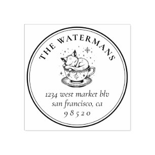 Sweet Sleeping Magical Baby Fox Name & Address Rubber Stamp