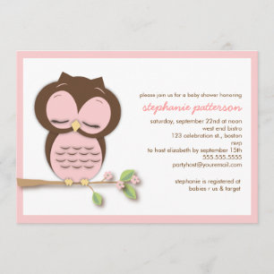 Sweet Sleepy Pink Owl Girl Baby Shower Invitation