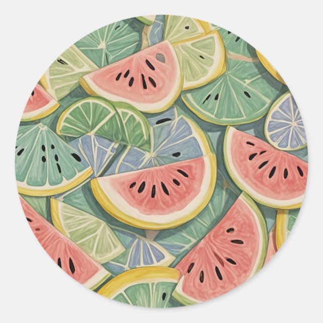 Sweet Slice: Pastel Abstract Watermelon Classic Round Sticker (Front)