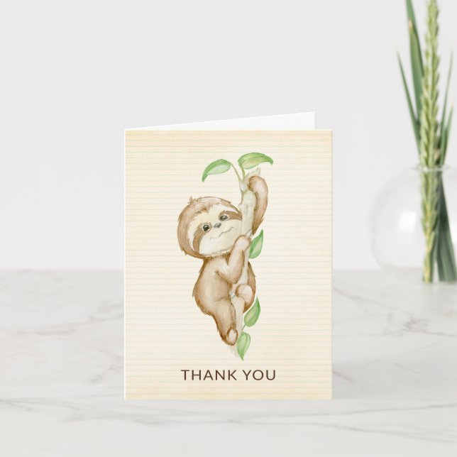 Sweet Sloth Animals Baby Shower Thank You Note (Front)