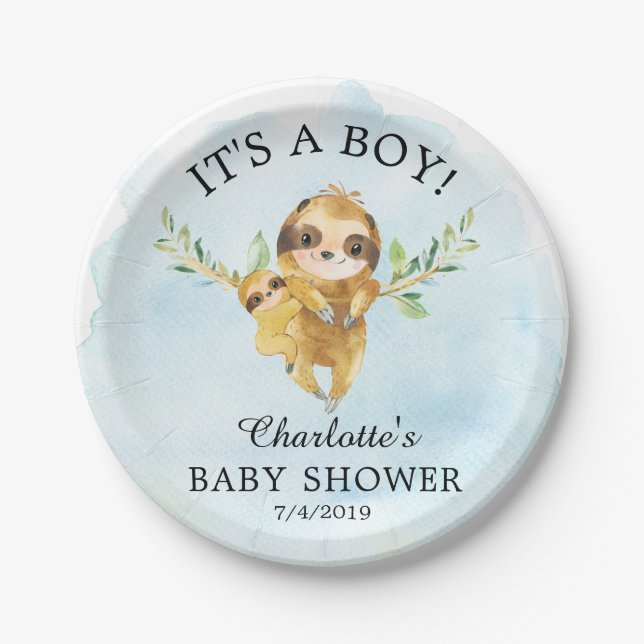 Sweet Sloth Baby Shower 7" Plate (Front)
