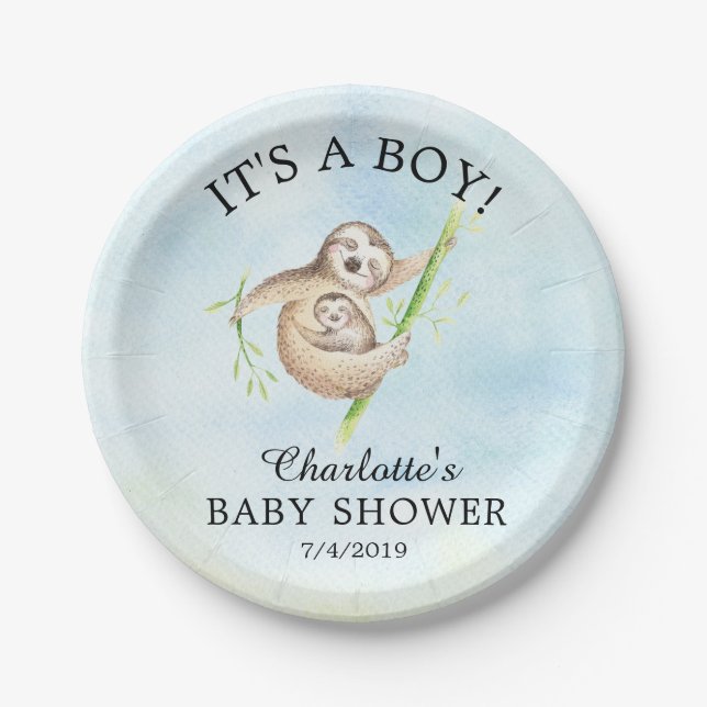 Sweet Sloth Baby Shower 7" Plate (Front)