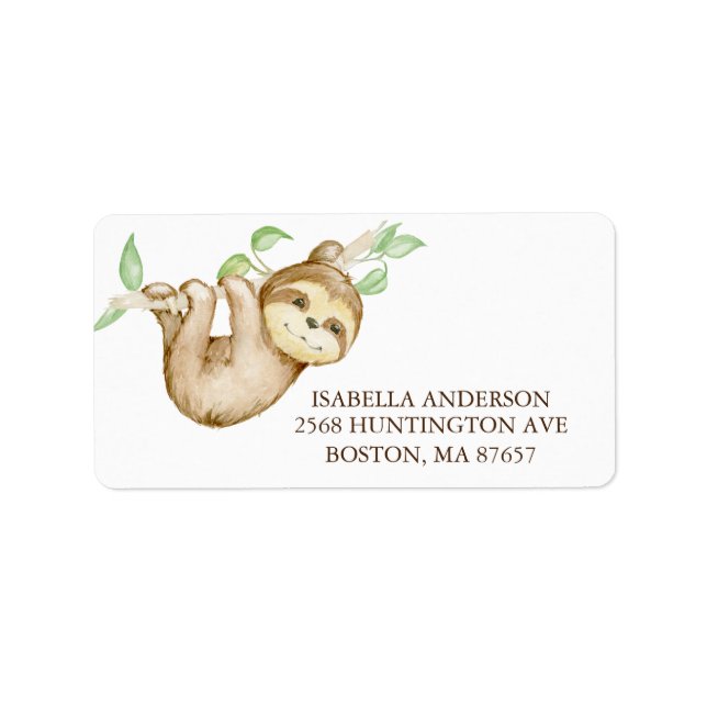 Sweet Sloth Baby Shower Address Label (Front)