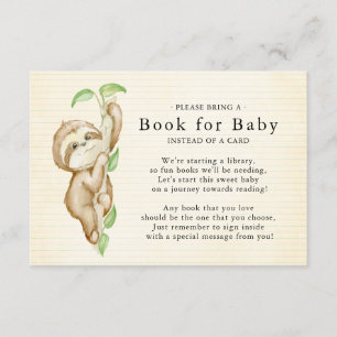 Sweet Sloth Baby Shower Book for Baby Card