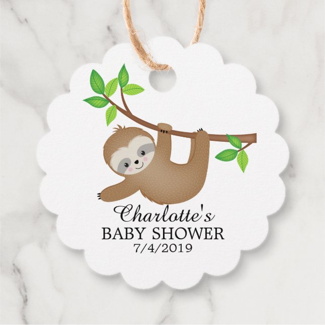 Sweet Sloth Baby Shower Favour Gift Tag (Back)