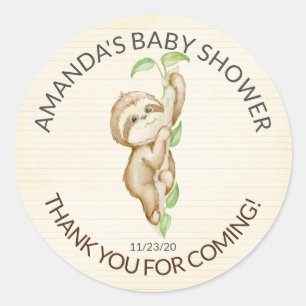 Sweet Sloth Baby Shower Favour Sticker