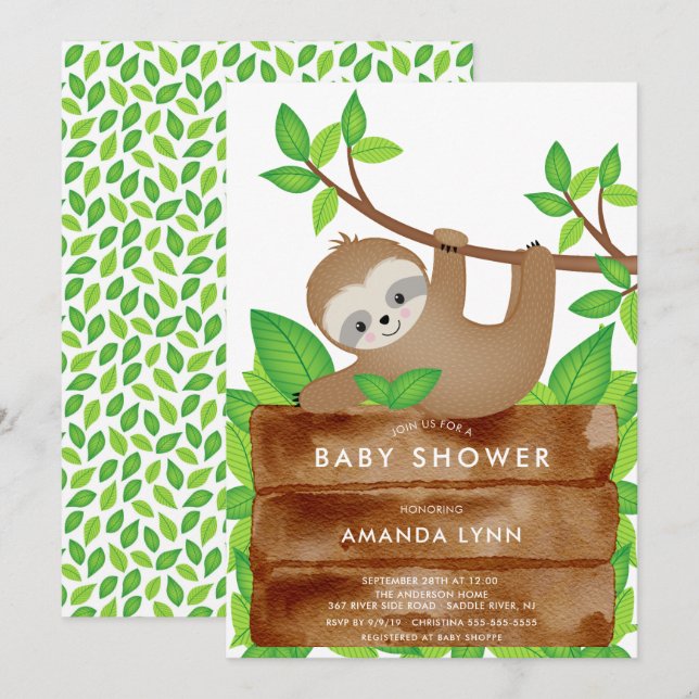 Sweet Sloth Baby Shower Invitation (Front/Back)