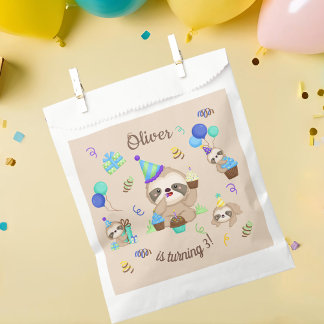 Sweet Sloth Birthday Party Blue Balloon  Favour Bags