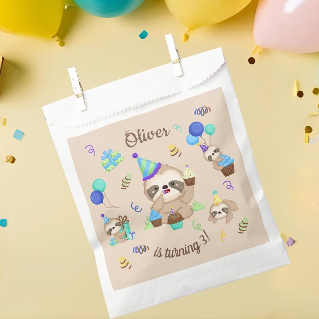 Sweet Sloth Birthday Party Blue Balloon  Favour Bags (Creator Uploaded)
