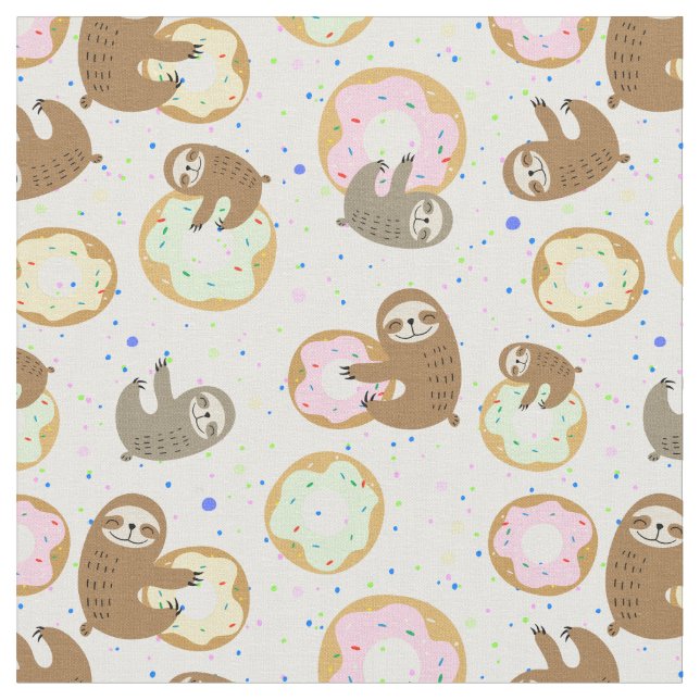 Sweet Sloth Doughnut Pattern Fabric (Close Up)