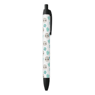 Sweet Sloth Floral Pattern Black Ink Pen