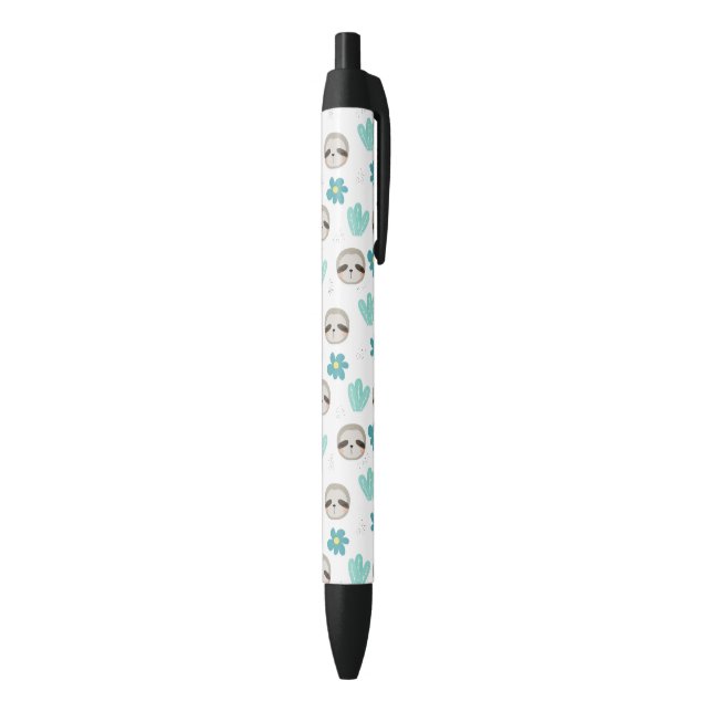 Sweet Sloth Floral Pattern Black Ink Pen (Bottom (Vertical))