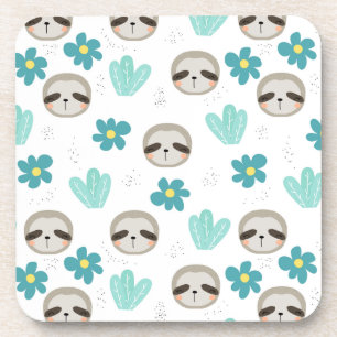 Sweet Sloth Floral Pattern Coaster