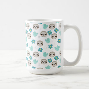 Sweet Sloth Floral Pattern Coffee Mug