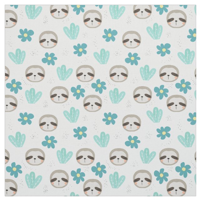 Sweet Sloth Floral Pattern Fabric (Swatch)