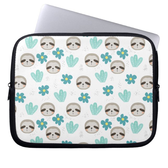 Sweet Sloth Floral Pattern Laptop Sleeve (Front)