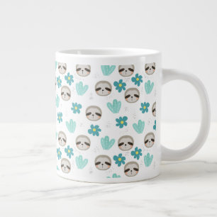 Sweet Sloth Floral Pattern Large Coffee Mug