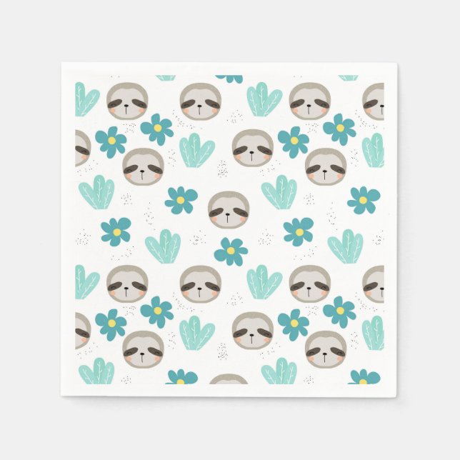 Sweet Sloth Floral Pattern Napkin (Front)