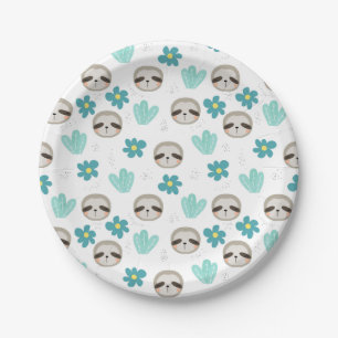 Sweet Sloth Floral Pattern Paper Plate