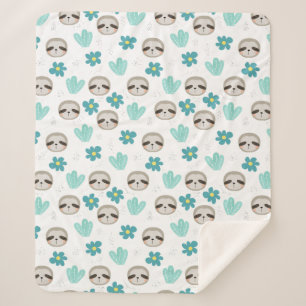Sweet Sloth Floral Pattern Sherpa Blanket