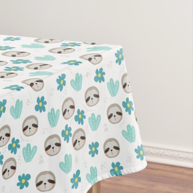 Sweet Sloth Floral Pattern Tablecloth (In Situ)