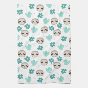 Sweet Sloth Floral Pattern Tea Towel