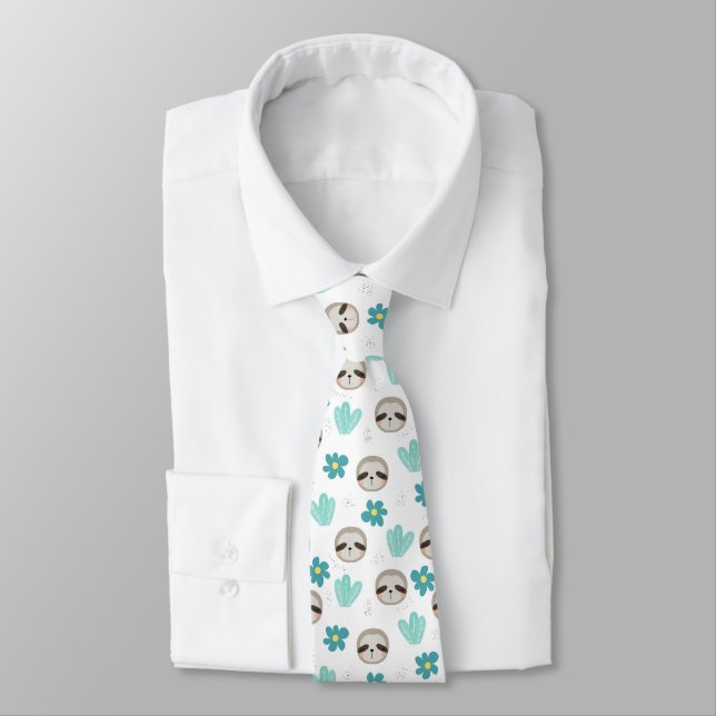Sweet Sloth Floral Pattern Tie (Tied)