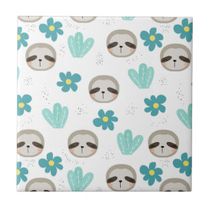 Sweet Sloth Floral Pattern Tile