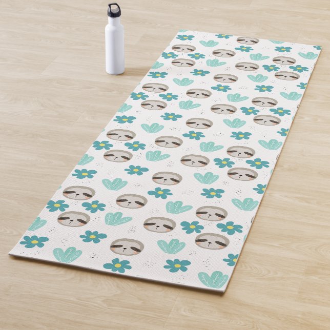 Sweet Sloth Floral Pattern Yoga Mat (In Situ)