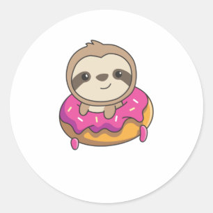 Sweet Sloth Funny Animals In Doughnut Faults Classic Round Sticker