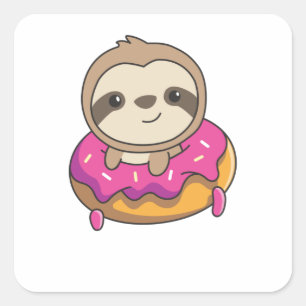 Sweet Sloth Funny Animals In Doughnut Faults Square Sticker