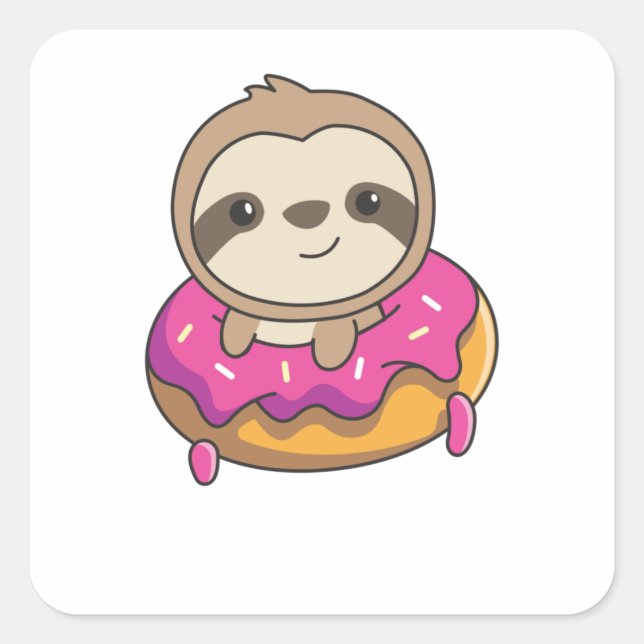 Sweet Sloth Funny Animals In Doughnut Faults Square Sticker (Front)