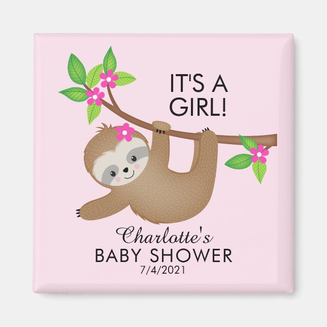 Sweet Sloth Girls Baby Shower Favour  Magnet (Front)