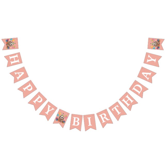 Sweet Sloth Happy Birthday Pink Cute Bunting (All)