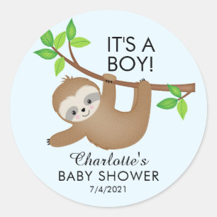 Sweet Sloth It's A Boy Baby Shower Favour Sticker