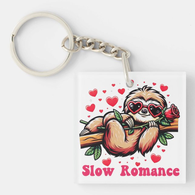 Sweet Sloth Moments: Valentine's Day Slow Romance Key Ring (Front)