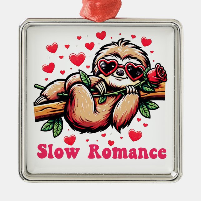 Sweet Sloth Moments: Valentine's Day Slow Romance Metal Tree Decoration (Front)