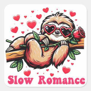 Sweet Sloth Moments: Valentine's Day Slow Romance Square Sticker