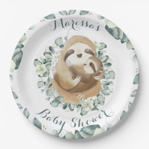 Sweet Sloth Mummy Hug Eucalyptus Baby Shower Paper Plate