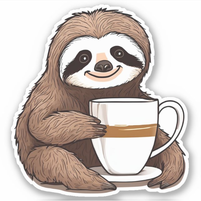 Sweet Sloth Sipping Coffee Waterproof  (Front)